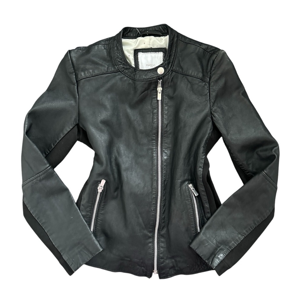 Y2K “Mango Kids” Black Sheep Leather Biker Style Zip-up Jacket